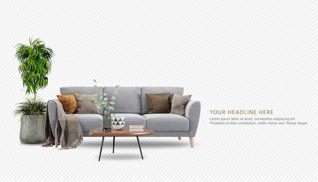 Conjunto de mobiliario interior en renderizado 3d