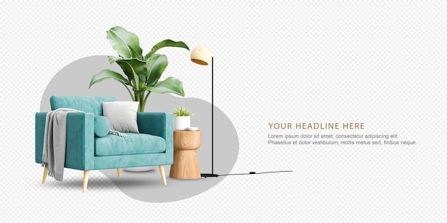 Conjunto de mobiliario interior en renderizado 3d