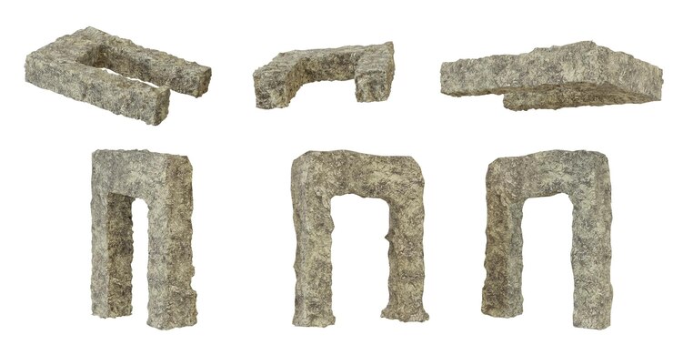 PSD conjunto de modelos arquitectónicos en miniatura de bloques de construcción de arco de piedra