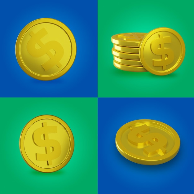 Un conjunto de monedas de oro con un signo de dólar en ellas