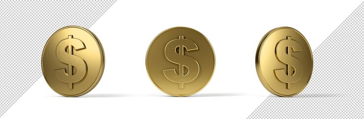 PSD conjunto de monedas de oro con signo de dólar, maqueta