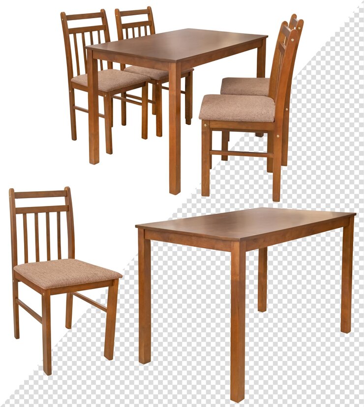 Conjunto de muebles de cocina a partir de una mesa y sillas. Aislado del fondo. elemento interior