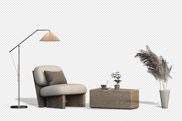 Conjunto de muebles de interior PSD en renderizado 3d.