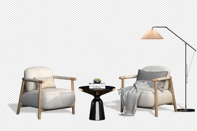 Conjunto de muebles de interior PSD en renderizado 3d.
