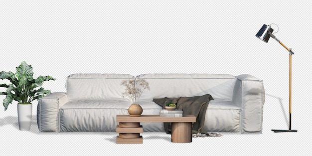 Conjunto de muebles de interior PSD en renderizado 3d.