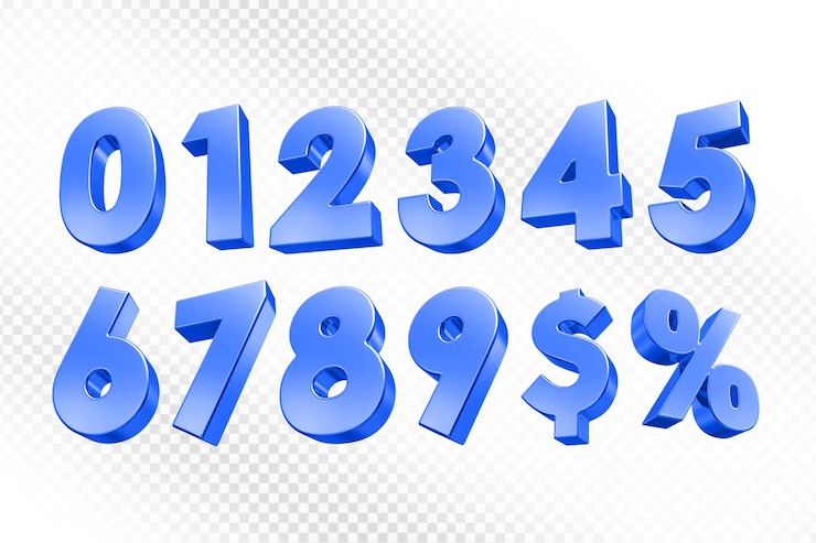 PSD conjunto de números azules renderizado en 3d