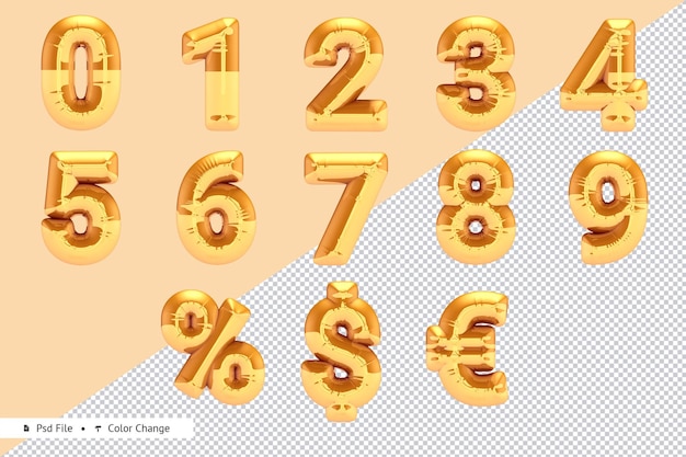 Conjunto de números de oro realista y representación 3D de globo de moneda