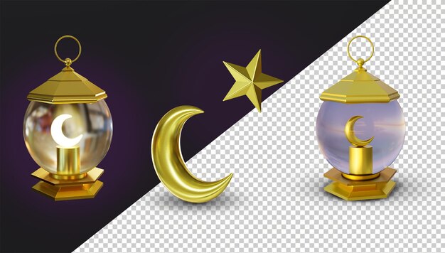 PSD un conjunto de objetos de oro y plata con la luna y las estrellas en el fondo.