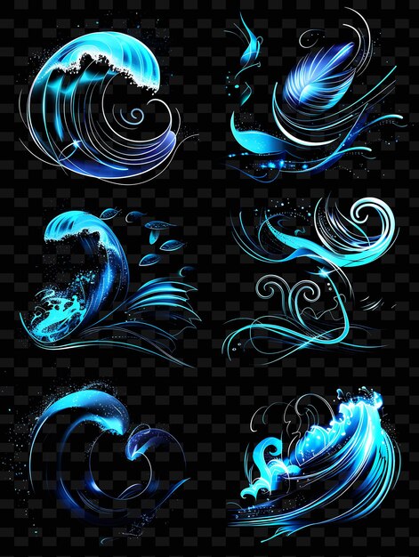 un conjunto de ondas abstractas azules y negras y remolinos