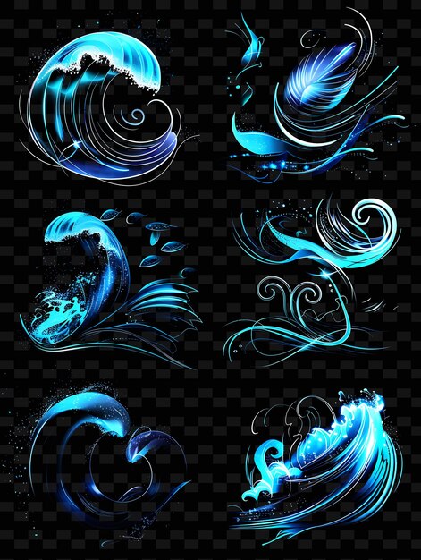 PSD un conjunto de ondas abstractas azules y negras y remolinos