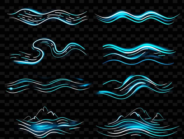 PSD un conjunto de ondas con diferentes colores en un fondo negro