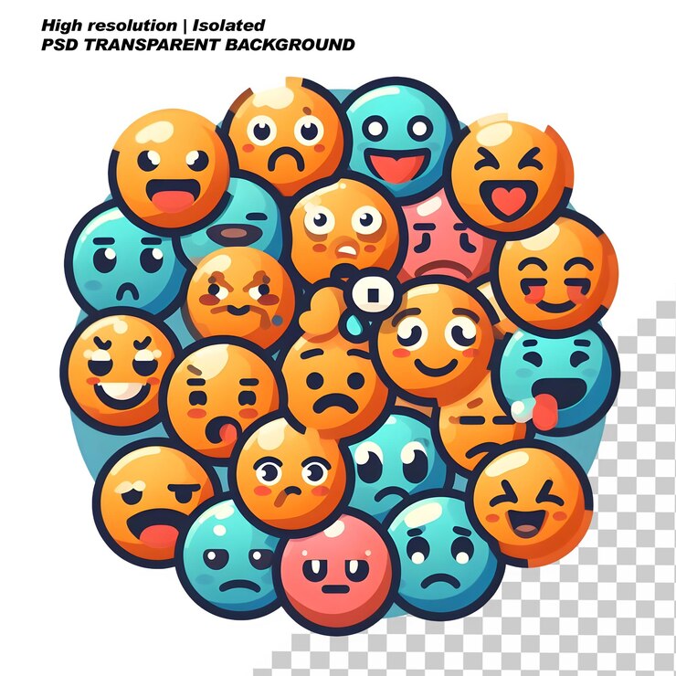 PSD conjunto de paquetes de emoticones expresión facial de reacción trasfondo transparente aislado