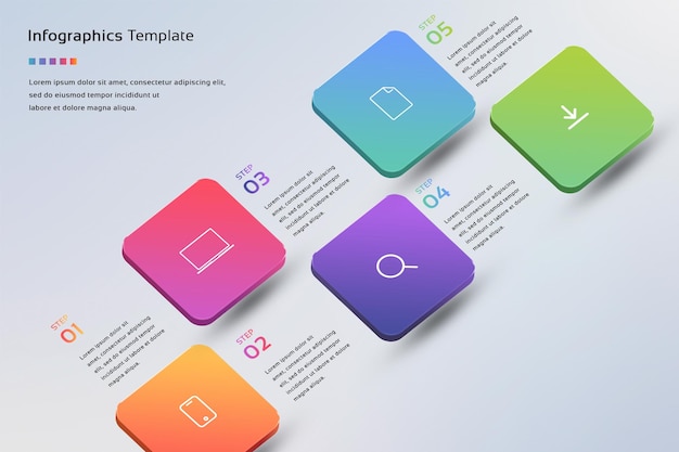 Conjunto de pasos de infografía degradado