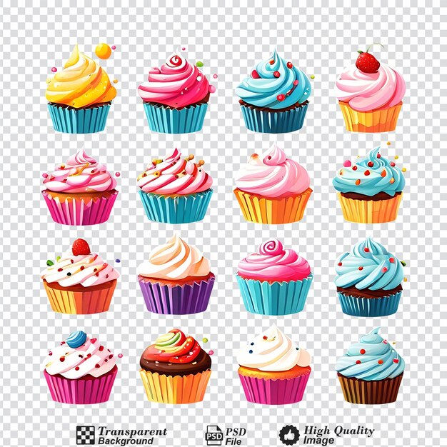 conjunto de pasteles de colores aislados en un fondo transparente