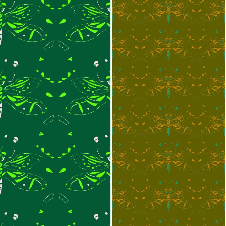PSD un conjunto de patrones para el año nuevo en verde y amarillo