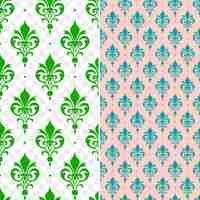 PSD un conjunto de patrones sin costuras coloridos con las flores verdes y blancas