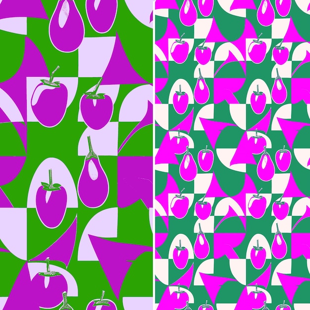 PSD un conjunto de patrones diferentes con flores púrpuras y rosas y un fondo púrpura