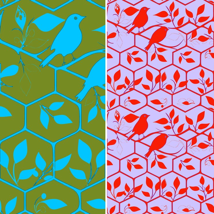 PSD un conjunto de patrones diferentes con pájaros y flores