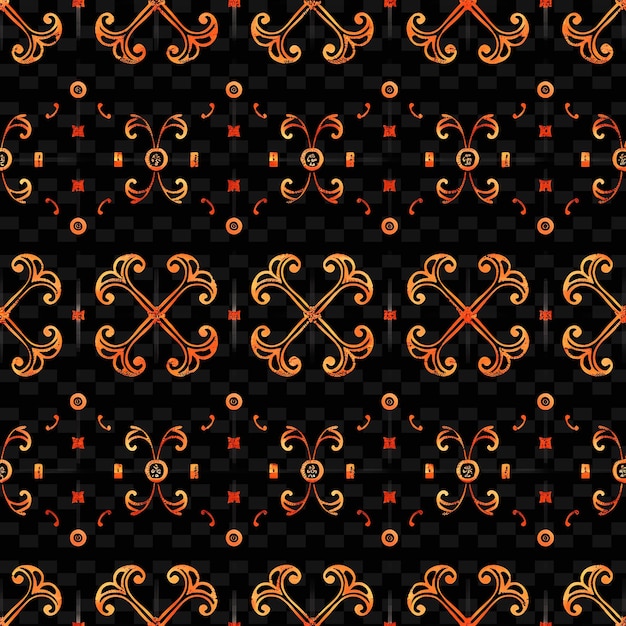 Un conjunto de patrones geométricos con elementos naranja y negro