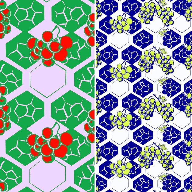 un conjunto de patrones geométricos con las flores rojas a la izquierda