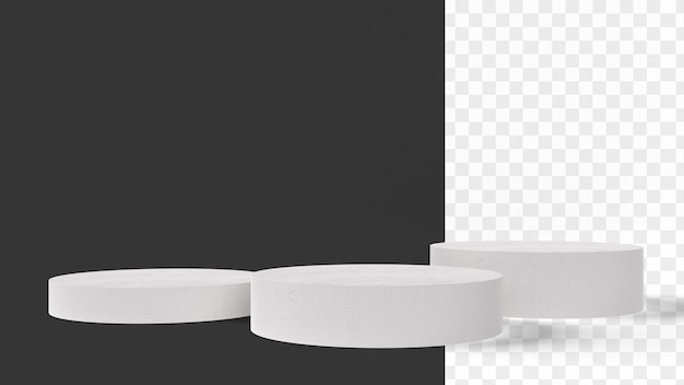 Un conjunto de pedestales redondos blancos con fondo negro.