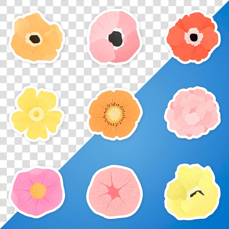 PSD conjunto de pegatinas florales coloridas png transparente