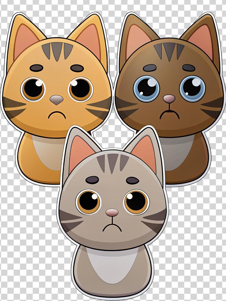 PSD conjunto de pegatinas de gatito de dibujos animados aisladas sobre un fondo transparente