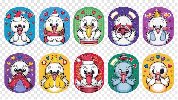 PSD un conjunto de pegatinas con personajes de dibujos animados y un pingüino