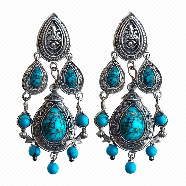 PSD un conjunto de pendientes de turquesa colgantes con un diseño moderno elegante sobre un fondo transparente