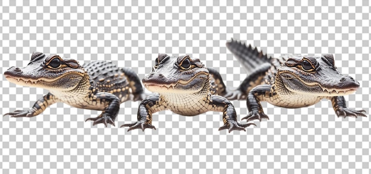 PSD conjunto de un pequeño cocodrilo bonito aislado de fondo transparente