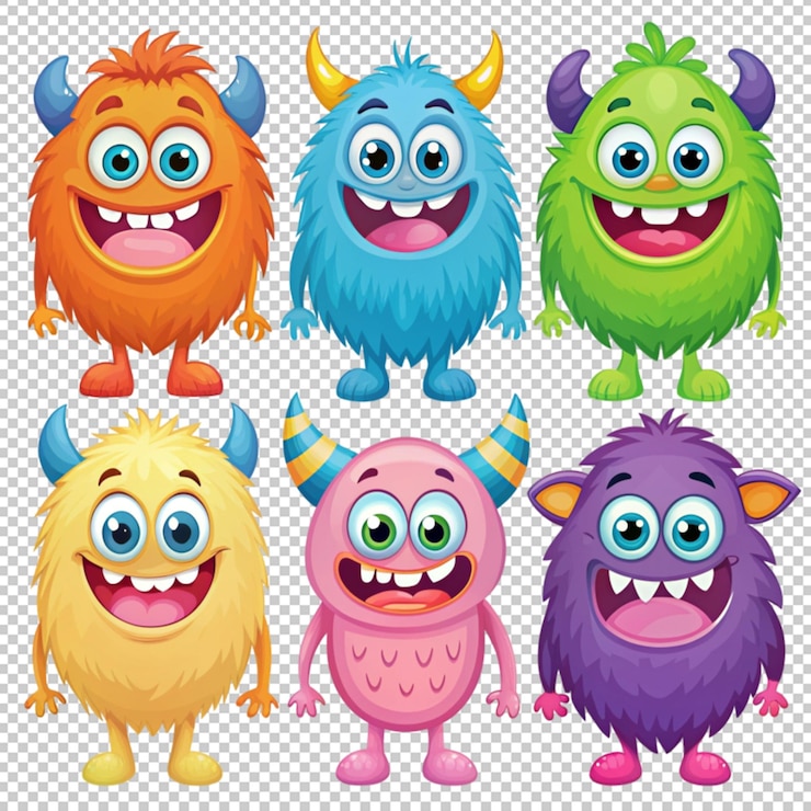 PSD conjunto de personajes de dibujos animados felices y sonrientes monjes lindos sobre un fondo transparente