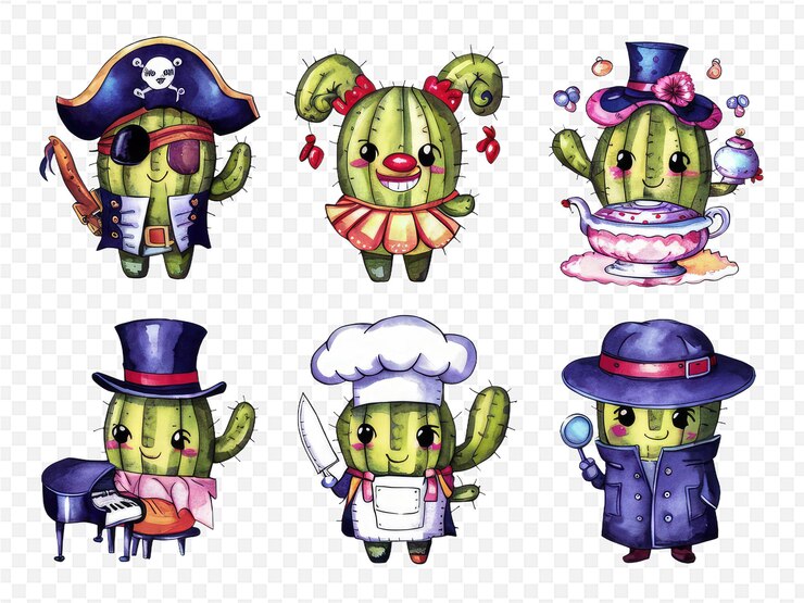 PSD un conjunto de personajes de dibujos animados incluyendo un alienígena verde un chef y un pirata
