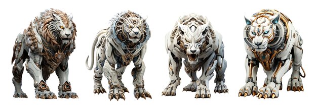 PSD conjunto de personajes de robots leones animados en 3d