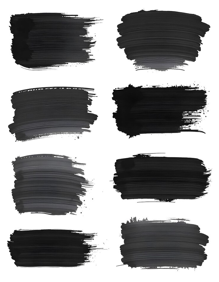 un conjunto de piezas de arte en blanco y negro con pintura negra