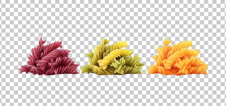 PSD conjunto de pilas de coloridas colecciones de pasta fusilli aisladas de fondo transparente