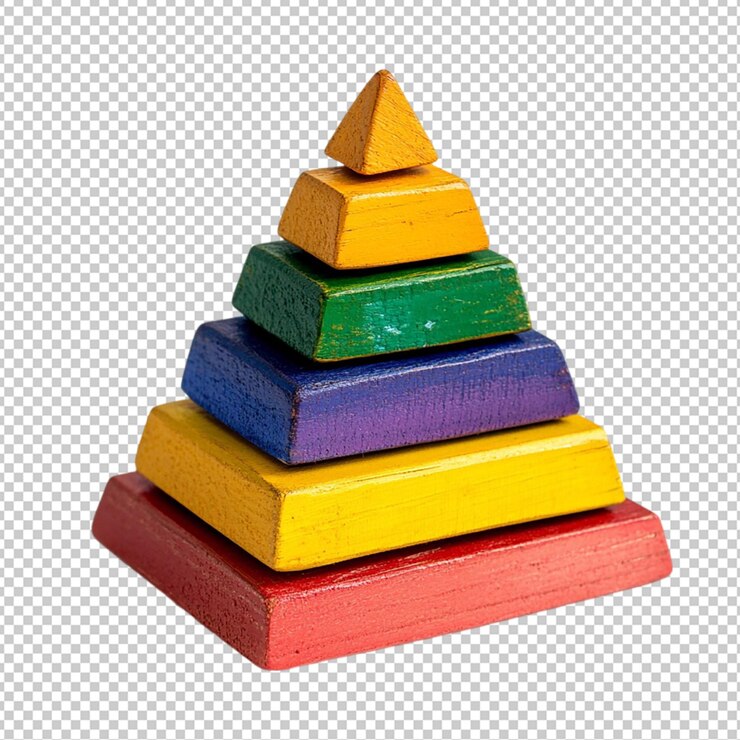 PSD conjunto de pirámides de juguetes de colores aislados con fondo transparente