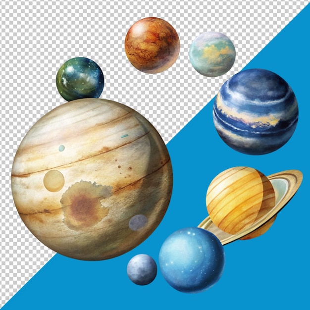 PSD conjunto de planetas en un fondo transparente