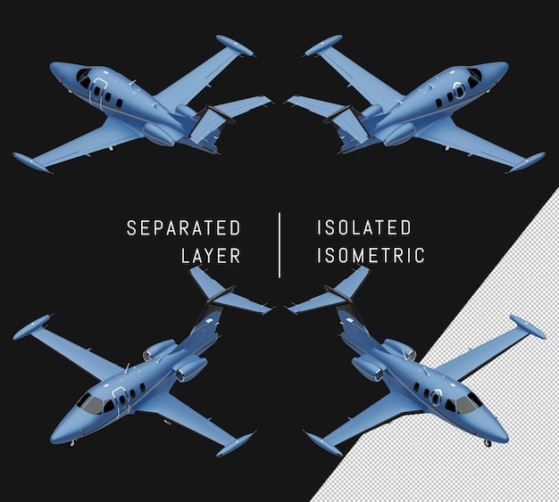 Conjunto de plano isométrico de avión de jet de negocios azul aislado