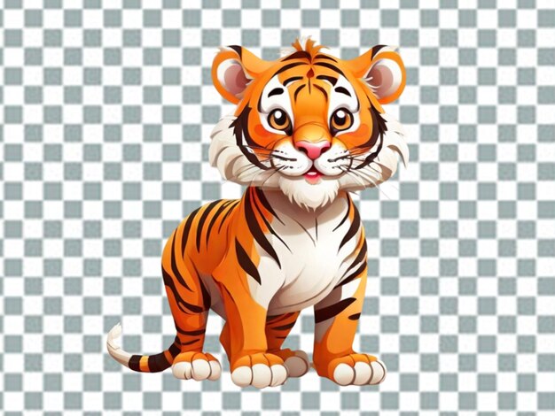 PSD conjunto plano vectorial de tigres lindos en varias poses aislados en fondo blanco