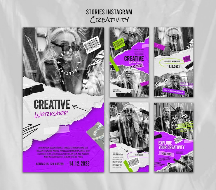 PSD el conjunto de plantillas de historias de instagram de creatividad