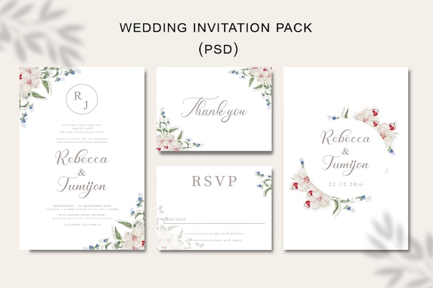 Conjunto de plantillas de invitación de boda con marco floral vector premium