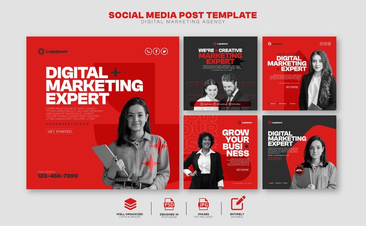 PSD conjunto de plantillas de publicaciones de marketing de redes sociales