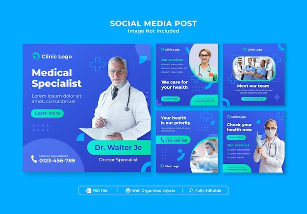 Conjunto de plantillas de publicaciones médicas en las redes sociales