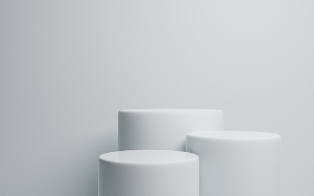 Conjunto de podio de pedestal de cilindro blanco realista con sombra aislado sobre fondo blanco