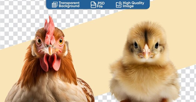 PSD conjunto de pollo y pollo medio cuerpo foto de cerca de pollo a gallo adulto.
