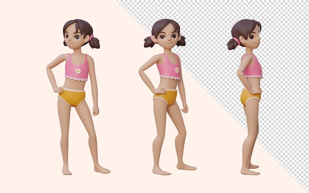 PSD conjunto de posturas de niña de renderizado 3d