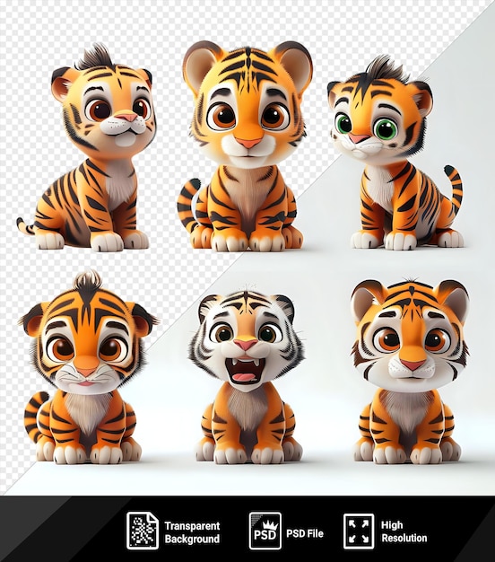 PSD conjunto premium de dibujos animados de personajes de bebé tigre ilustración artística de un conjunto de dibuj os de personajes de bebés tigre png psd