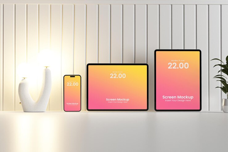 PSD conjunto de presentación de maqueta de pantalla de dispositivos digitales