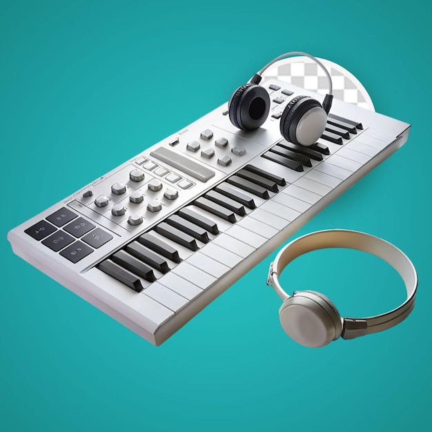 PSD conjunto de producción de música control de mezclador midi piano teclado tableta portátil y auriculares dj negro