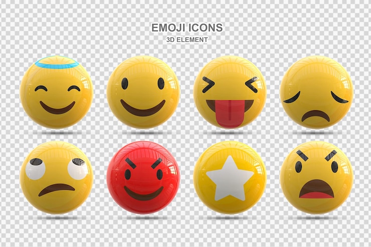 PSD conjunto psd de reação de mídia social, emoticon 3d